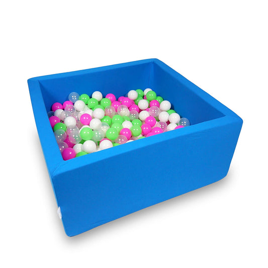 Piscine à Balles 90x90x40cm bleue avec balles 400pcs (céladon, rose, blanc, transparent)