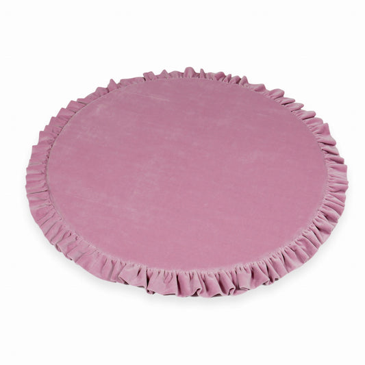 Tapis de jeu 100cm pour bébé rond avec volant, Velvet Soft rose