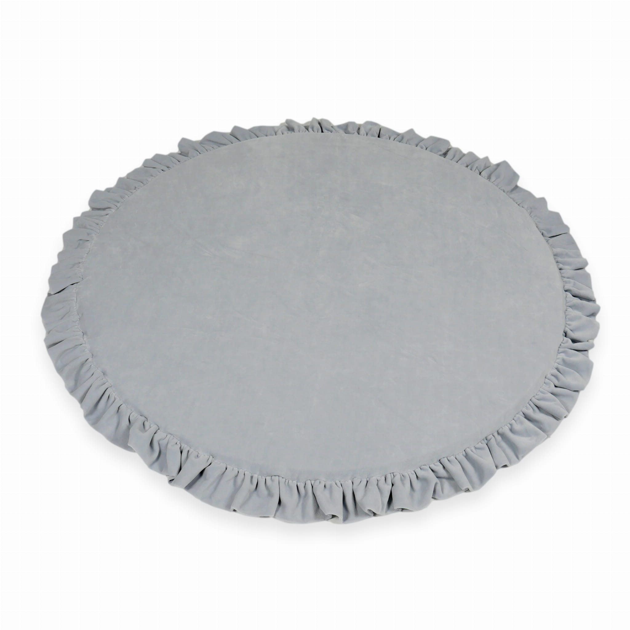 Tapis de jeu 100cm pour bébé rond avec volant, Velvet Soft gris clair