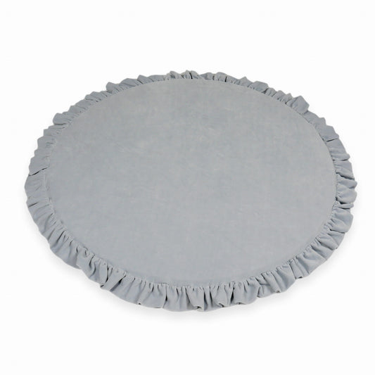 Tapis de jeu 100cm pour bébé rond avec volant, Velvet Soft gris clair