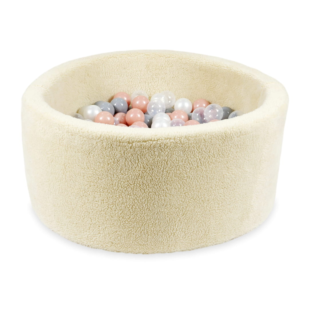 Piscine à Balles 90x40 Teddy beige avec balles 300 pcs (transparent, perle, gris, or rose)