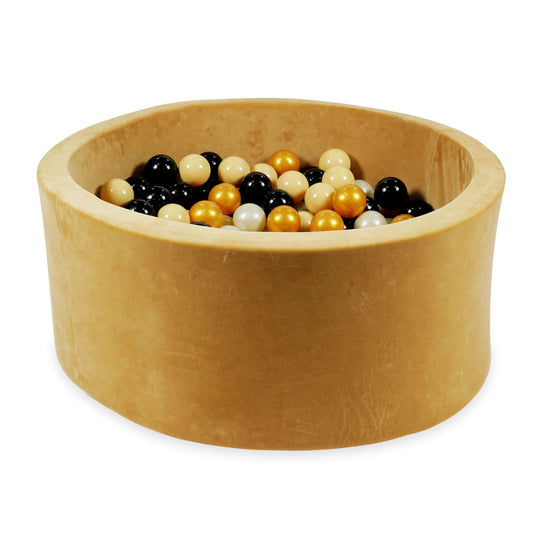 Mimii-Piscine-à Balles-90x40-Velvet-Soft-Carmel-avec-boules-300-pcs-beige-or-clair-or-noir