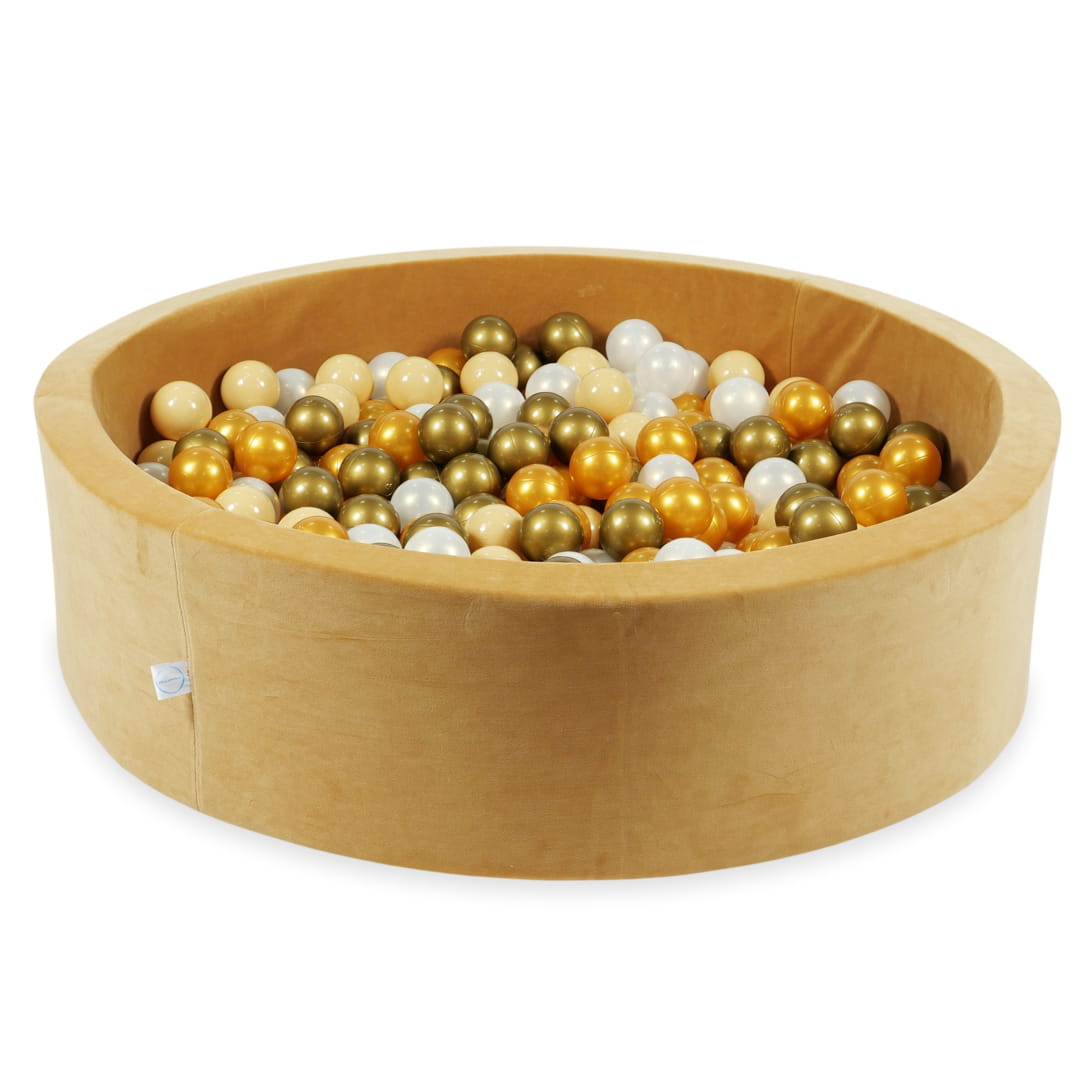 Mimii-Piscine-à Balles-110x30-Velvet-Soft-Carmel-avec-boules-400-pcs-beige-vieil-or-or-iridescent