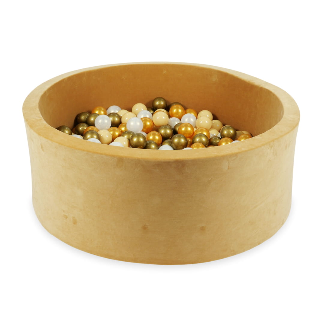 Mimii-Piscine-à Balles-110x40-Velvet-Soft-Carmel-avec-boules-500-pcs-beige-vieil-or-or-iridescent