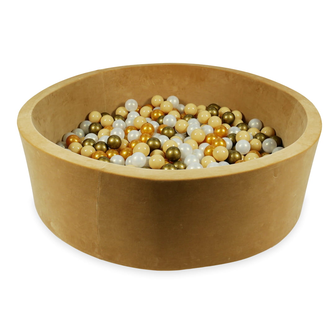 Mimii-Piscine-à Balles-130x40-Velvet-Soft-Carmel-avec-boules-700-pcs-beige-vieil-or-or-iridescent