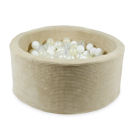Piscine à Balles 90x40 corduroy beige avec balles 300 pcs (blanc, perle, transparent, iridescent)