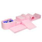 Plus grande aire de jeux en mousse avec piscine micro rose poudré + 100 balles (rose perle, argent, transparent, bruyère)