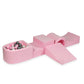 Aire de jeux en mousse avec pont et piscine micro rose poudré + 100 balles (perle, argent, rose clair)