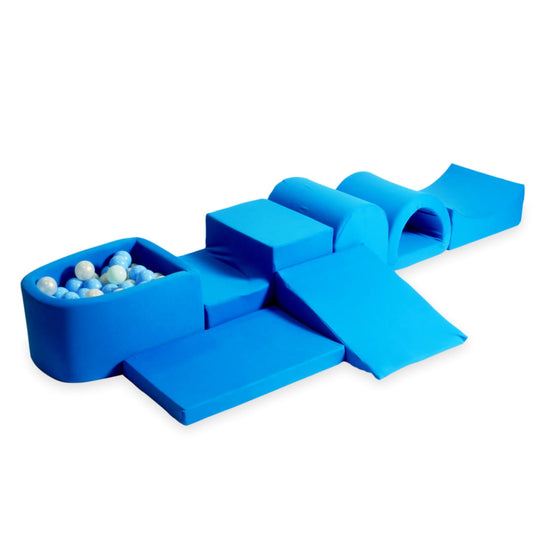 Plus grande aire de jeux en mousse avec micro piscine bleu + 100 balles (bleu clair, menthe claire, perle, iridescent)