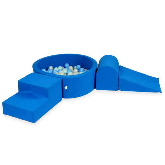 Aire de jeux en mousse avec piscine ronde 90x30 bleu + 200 balles (bleu clair, menthe claire, perle, iridescent)