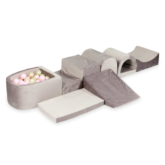 Plus grande aire de jeux en mousse avec piscine micro velvet lilac + 100 balles (or clair, rose clair)