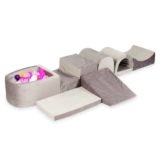 Plus grande aire de jeux en mousse avec micro piscine velvet lilac + 100 balles (violet, rose, jaune, blanc, transparent)