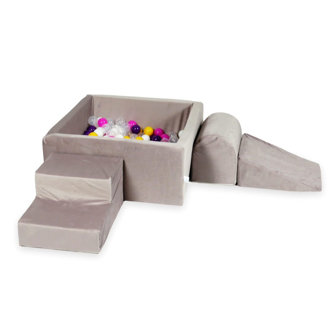 Aire de jeux en mousse avec piscine carrée 90x90x40 velvet lilac + 400 balles (violet, rose, jaune, blanc, transparent)