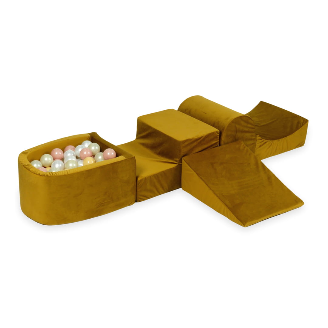 Aire de jeux en mousse avec colline et piscine micro velvet or + 100 balles (or clair, beige, perle, or rose)