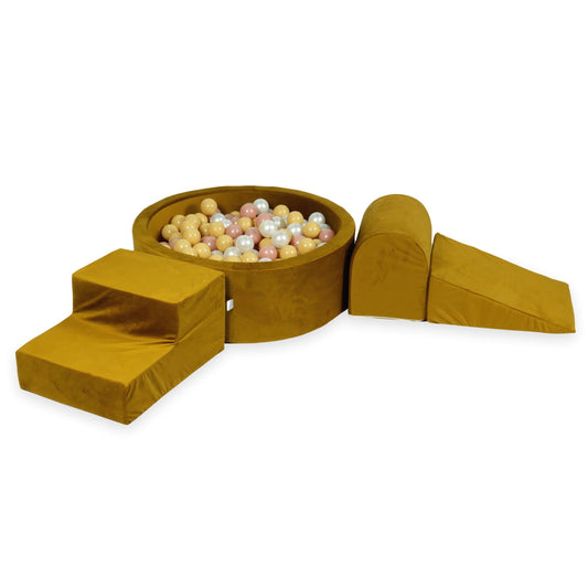 Aire de jeux en mousse avec piscine ronde 90x30 velvet or + 200 balles (or clair, beige, perle, or rose)