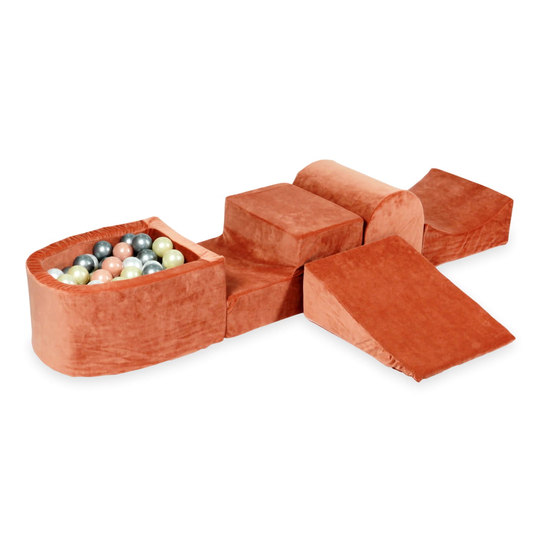 Aire de jeux en mousse avec colline et piscine micro velvet soft canyon clay + 100 balles (or clair, or rose, argent, perle)