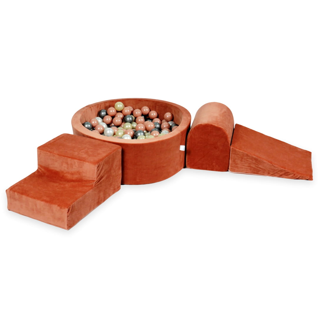 Aire de jeux en mousse avec piscine ronde 90x30 velvet soft canyon clay + 200 balles (or clair, or rose, argent, perle)