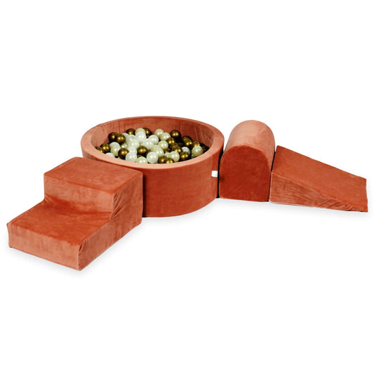 Aire de jeux en mousse avec piscine ronde 90x30 velvet soft canyon clay + 200 balles (vieil or, iridescent, or clair)
