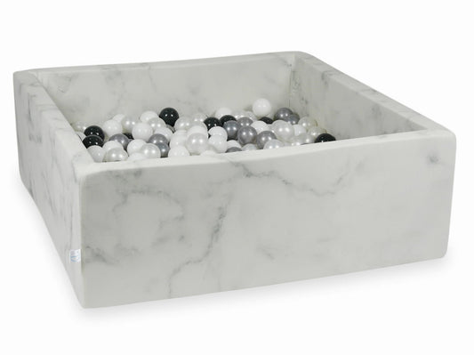 Piscine à Balles 110x110x40 marbre avec balles 600 pcs (blanc, perle, argent, graphite)