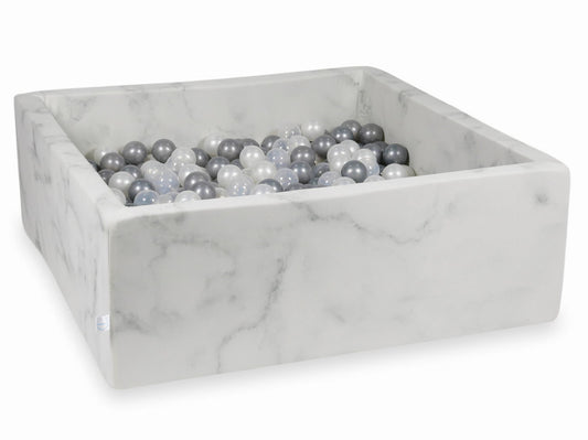 Piscine à Balles 110x110x40 marbre avec balles 600 pcs (perle, transparent, argent)