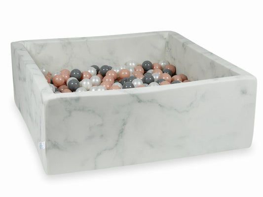 Piscine à Balles 110x110x40 marbre avec balles 600 pcs (or rose, gris, perle)