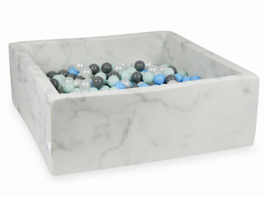 Piscine à Balles 110x110x40 marbre avec balles 600 pcs (menthe claire, bleu clair, gris, perle)