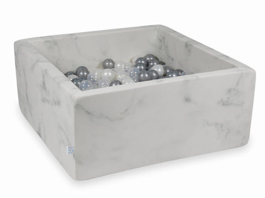 Piscine à Balles 90x90x40 marbre avec balles 400 pcs (perle, transparent, argent)