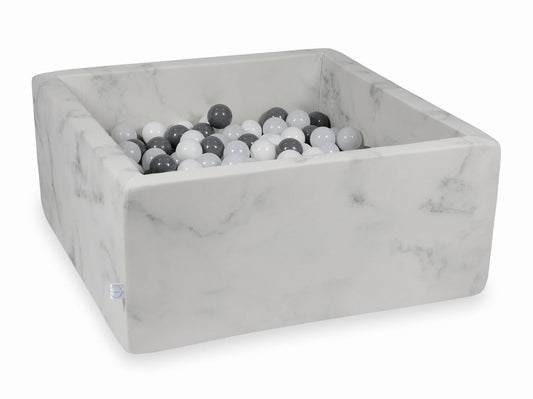 Piscine à Balles 90x90x40 marbre avec balles 400 pcs (blanc, gris, pull blanc)