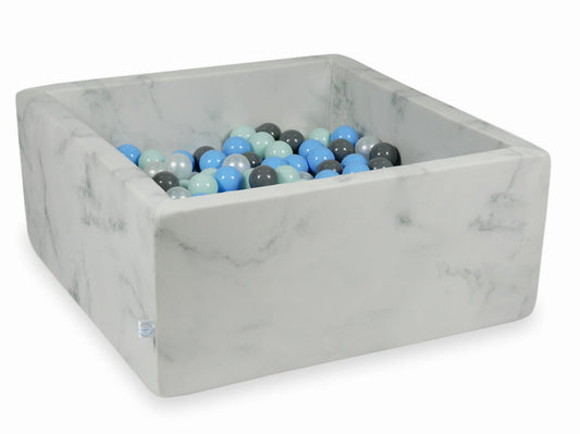 Piscine à Balles 90x90x40 marbre avec balles 400 pcs (menthe claire, bleu clair, gris, perle)