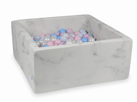Piscine à Balles 90x90x40 marbre avec balles 400 pcs (rose clair, rose clair perle, bleu clair perle, bleu clair, perle)