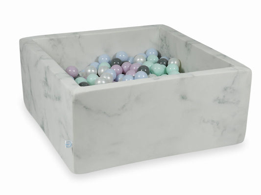 Piscine à Balles 90x90x40 marbre avec balles 400 pcs (menthe claire, rose perle claire, bleu perle claire, perle, gris)