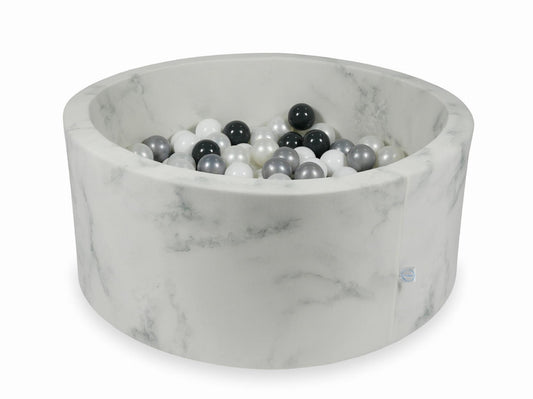 Piscine à Balles 90x40 marbre avec balles 300 pcs (blanc, perle, argent, graphite)