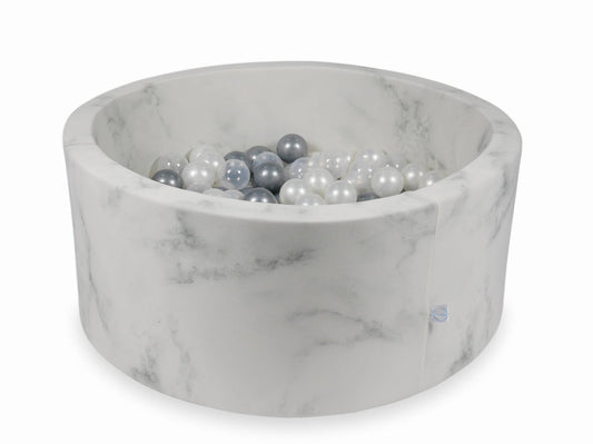 Piscine à Balles 90x40 marbre avec balles 300 pcs (perle, transparent, argent)