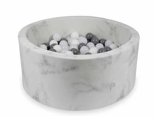 Piscine à Balles 90x40 marbre avec balles 300 pcs (blanc, gris, pull blanc)