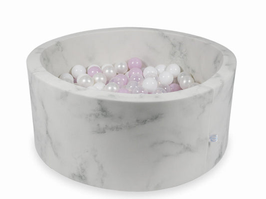 Piscine à Balles 90x40 marbre avec balles 300 pcs (rose clair perlé, blanc, transparent, perle)