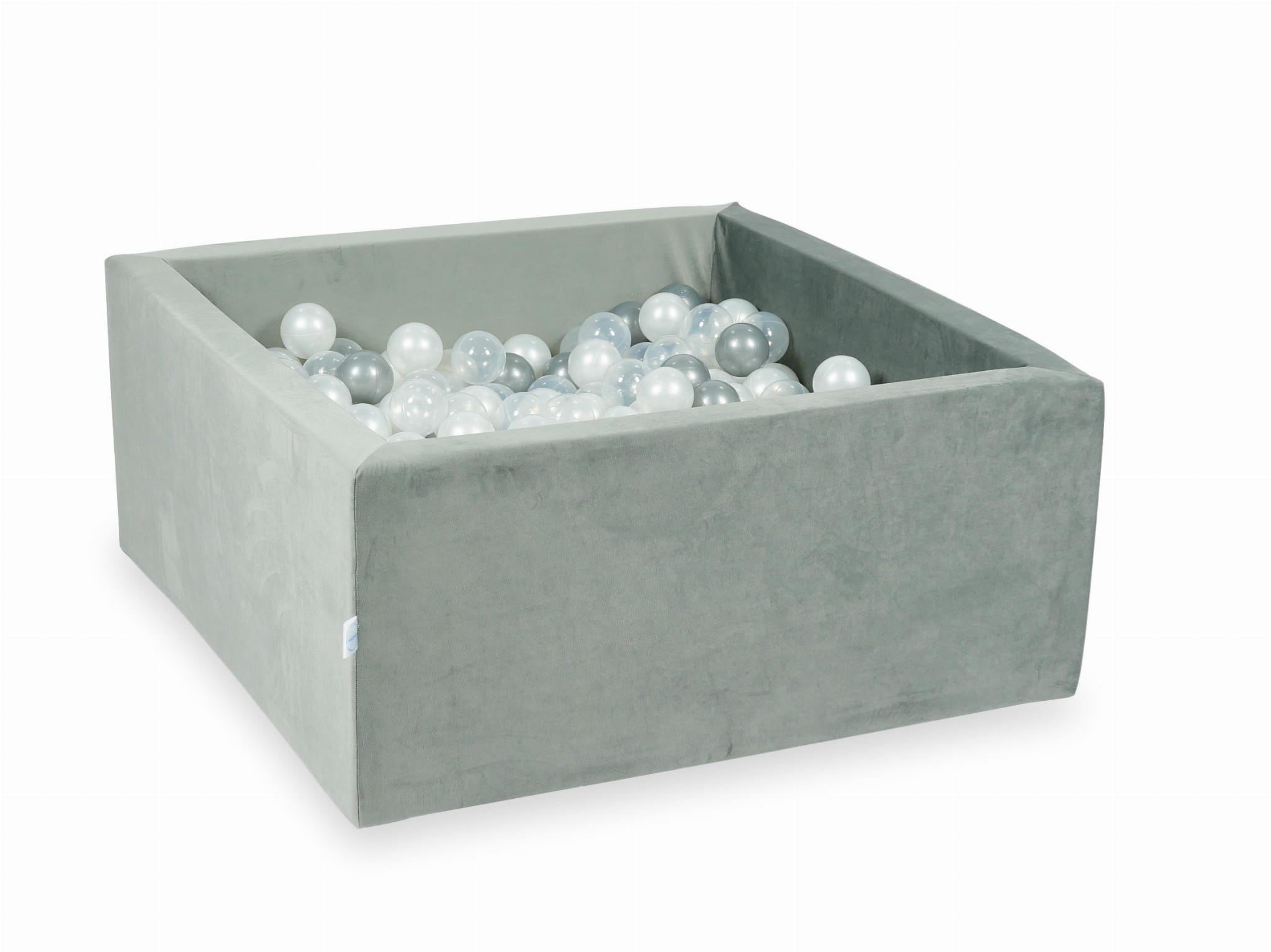 Piscine à Balles 90x90x40 Velvet gris avec balles 400 pcs (transparent, perlé, argenté)