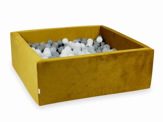 Piscine à Balles 110x110x40 Velvet dore avec balles 600 pcs (blanc, gris, transparent)