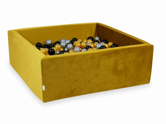 Piscine à Balles 110x110x40 Velvet dore avec balles 600 pcs (argent, or, noir)