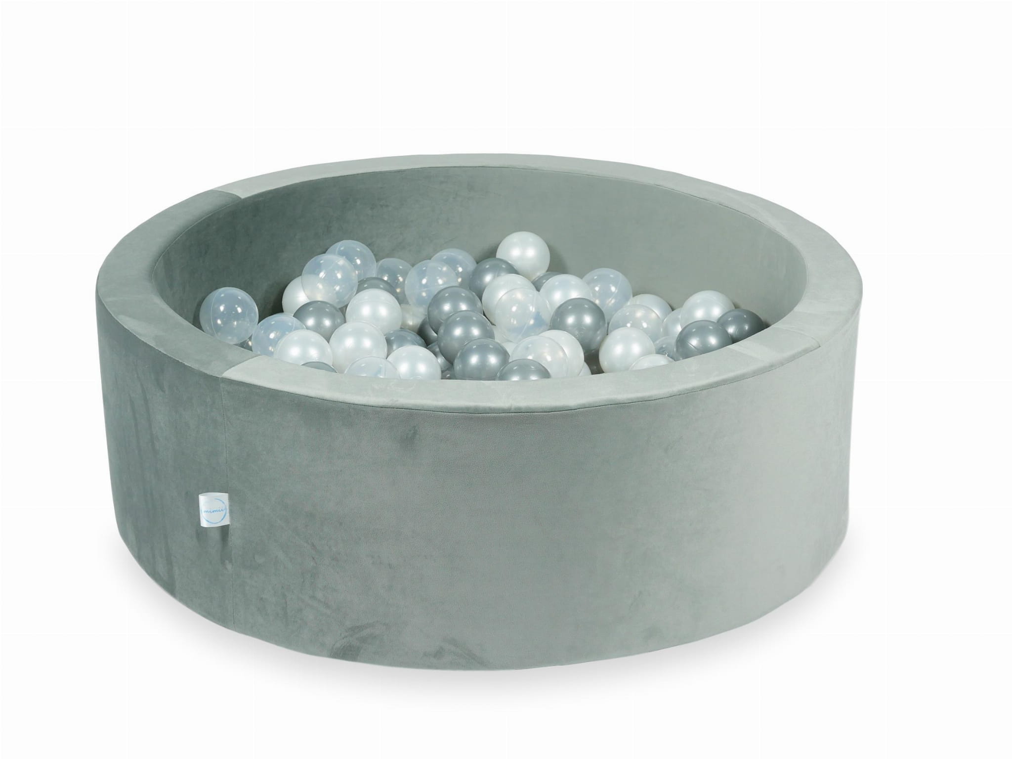 Piscine à Balles 90x30 Velvet gris avec balles 200 pcs (transparent, perlé, argenté)