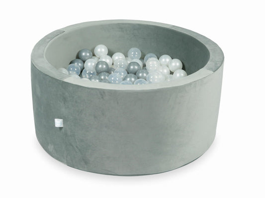 Piscine à Balles 90x40 Velvet gris avec balles 300 pcs (transparent, perlé, argenté)