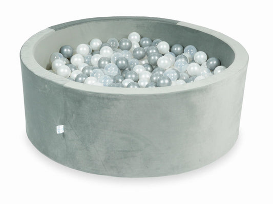 Piscine à Balles 110x40 Velvet gris avec balles 500 pcs (transparent, perlé, argenté)