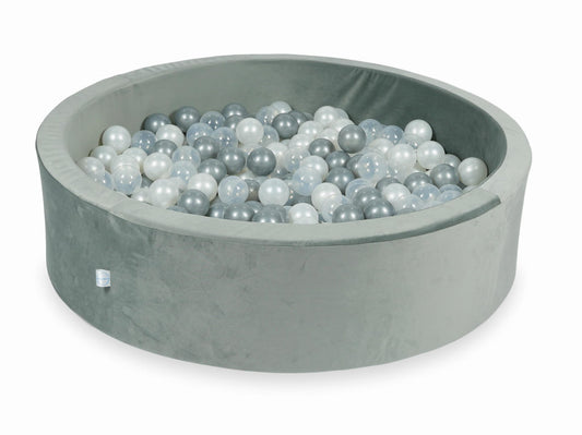 Piscine à Balles 110x30 Velvet gris avec balles 400 pcs (transparent, perlé, argenté)