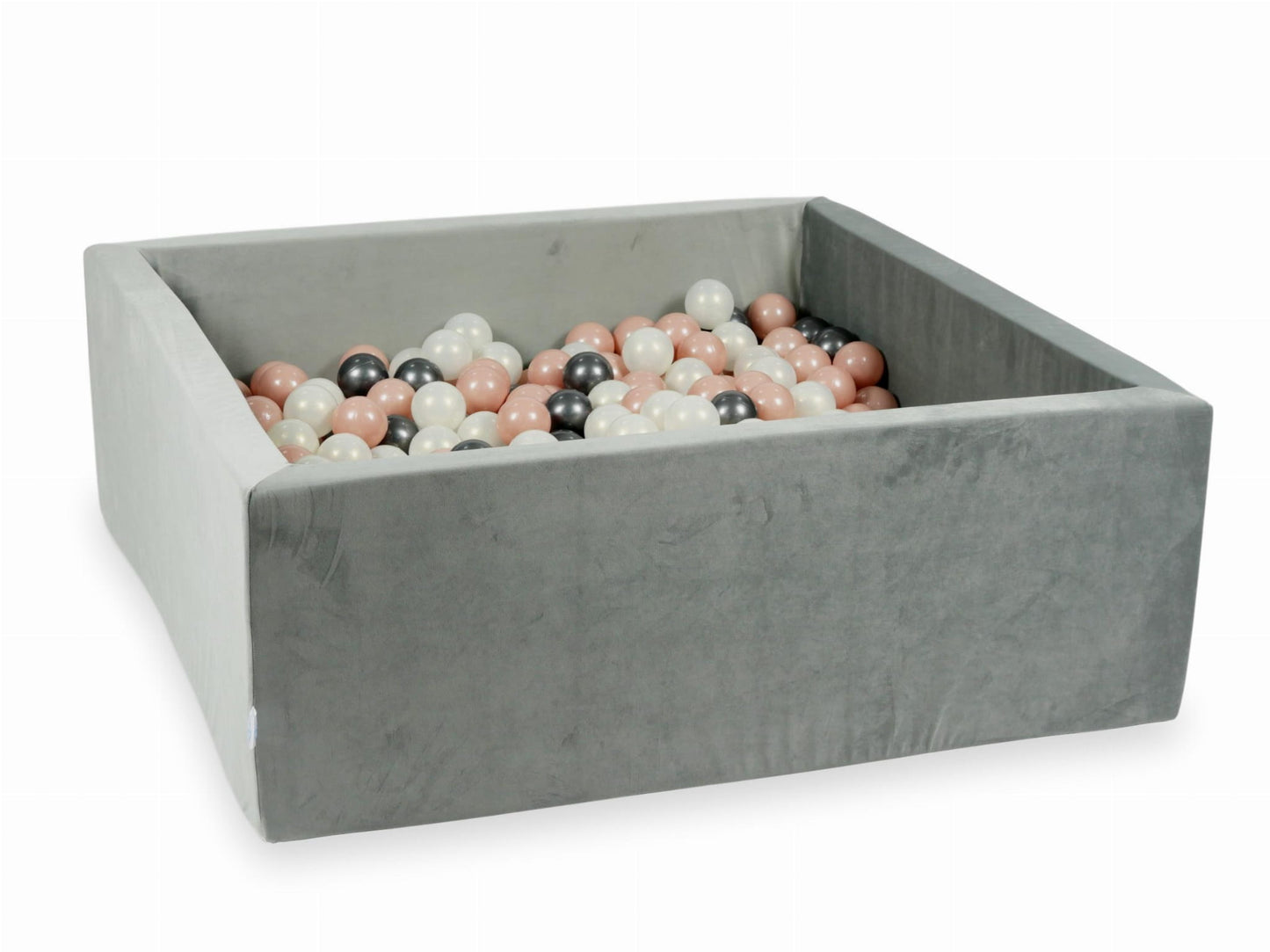 Piscine à Balles 110x110x40 Velvet gris avec balles 600 pcs (rose or, graphite métallique, iridescent)