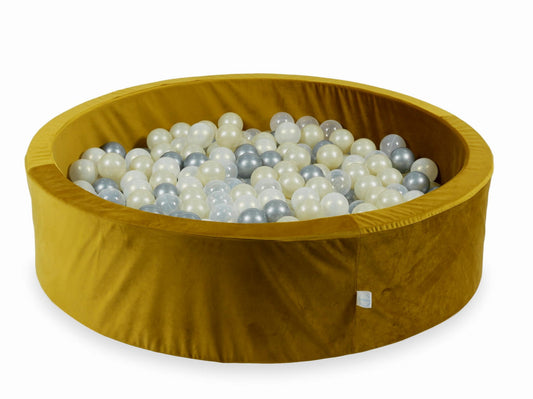 Piscine à Balles 110x30 Velvet dore avec balles 400 pcs (argent, iridescent, or clair, transparent)