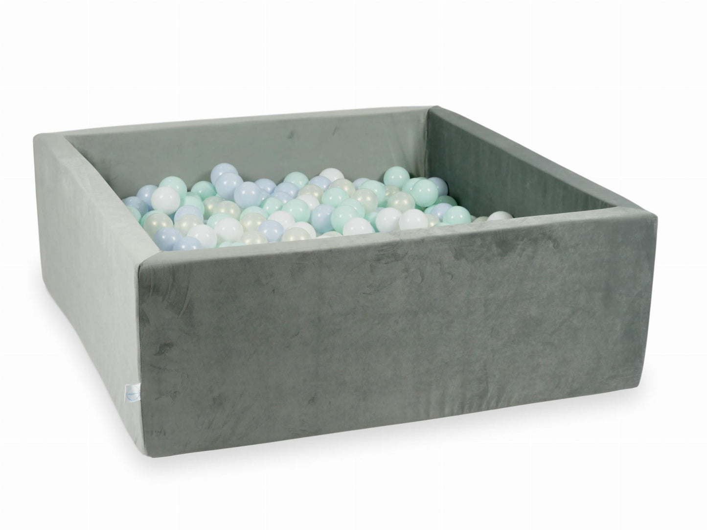 Piscine à Balles 110x110x40 Velvet gris avec balles 600 pcs (bleu perle claire, menthe clair, iridescent, blanc)