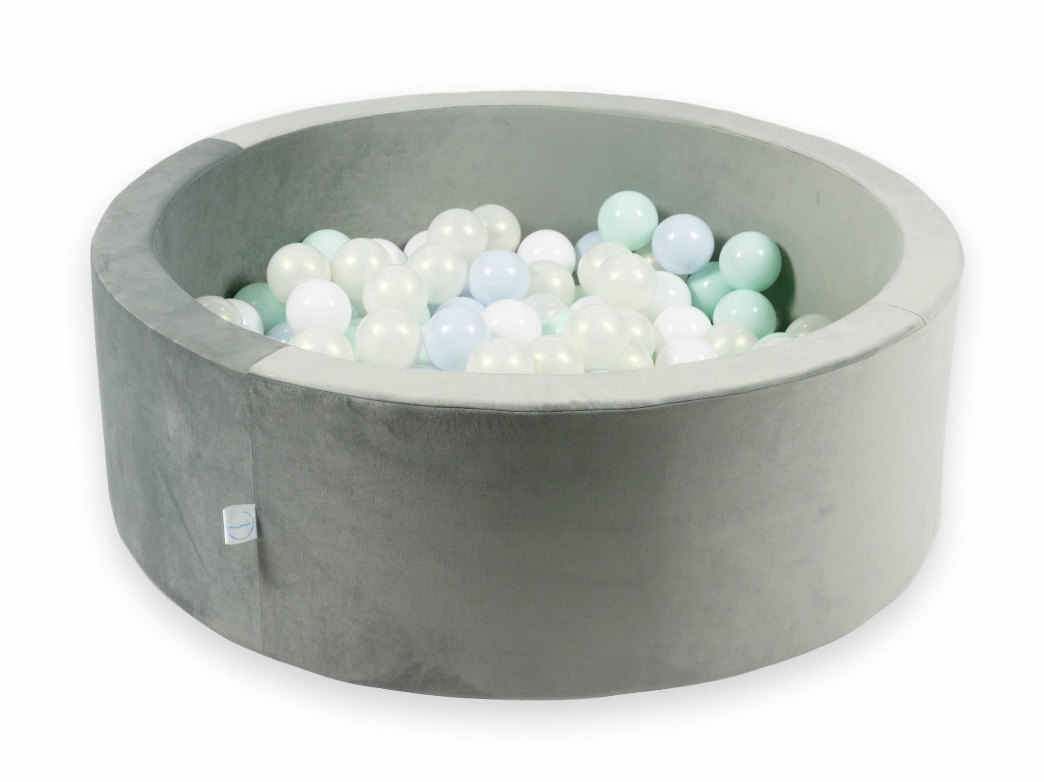 Piscine à Balles 90x30 Velvet gris avec balles 200 pcs (bleu perle claire, menthe clair, iridescent, blanc)