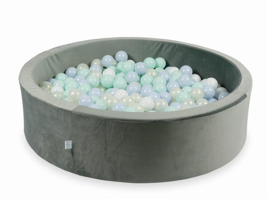 Piscine à Balles 110x30 Velvet gris avec balles 400 pcs (bleu perle claire, menthe clair, iridescent, blanc)