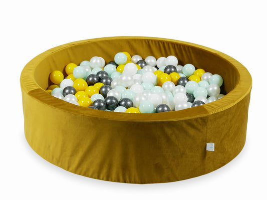 Piscine à Balles 110x30 Velvet dore avec balles 400 pcs (jaune, menthe claire, graphite métallique, blanc, perle)