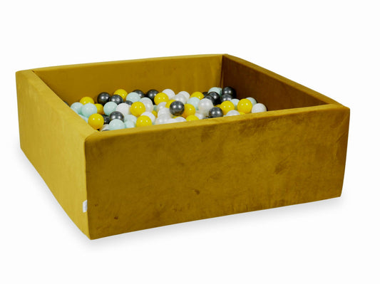 Piscine à Balles 110x110x40 Velvet dore avec balles 600 pcs (jaune, menthe claire, graphite métallique, blanc, perle)