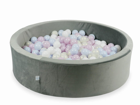 Piscine à Balles 110x30 Velvet gris avec balles 400 pcs (rose perle claire, bleu perle claire, iridescent, blanc)